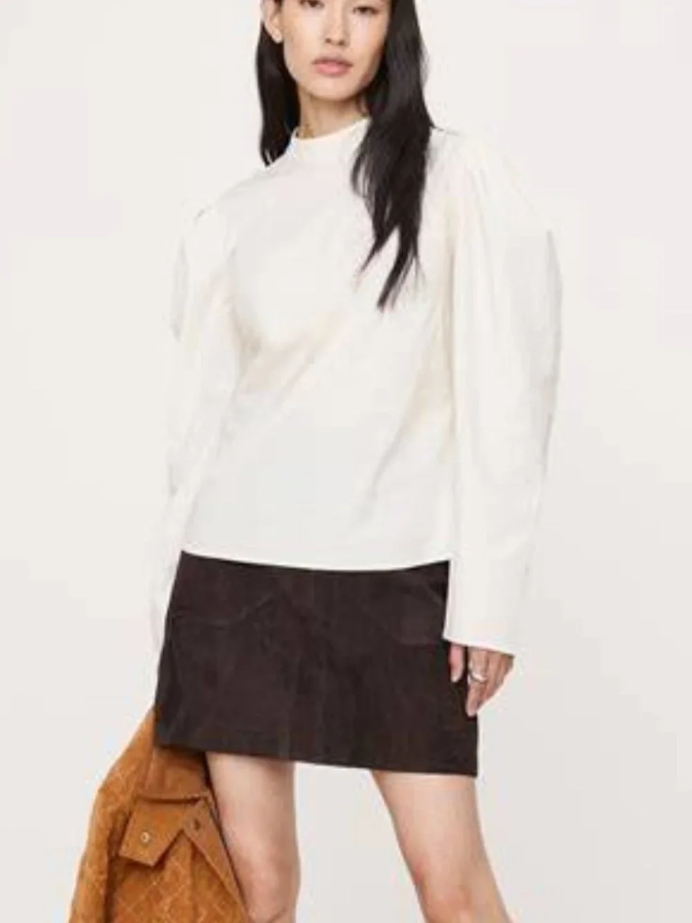 NWT! Banana Republic Cream White Stretch-Cotton Ripstop Puff-Sleeve Top M